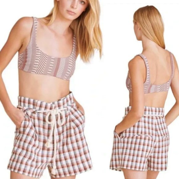 Veronica Beard Pants - Veronica Beard Salika Check Rope Tie Hi-Rise Tailored Shorts